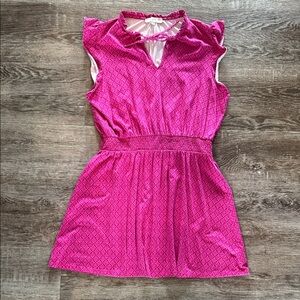 LOFT Bright Fuchsia Smocked-Waist Midi Dress
